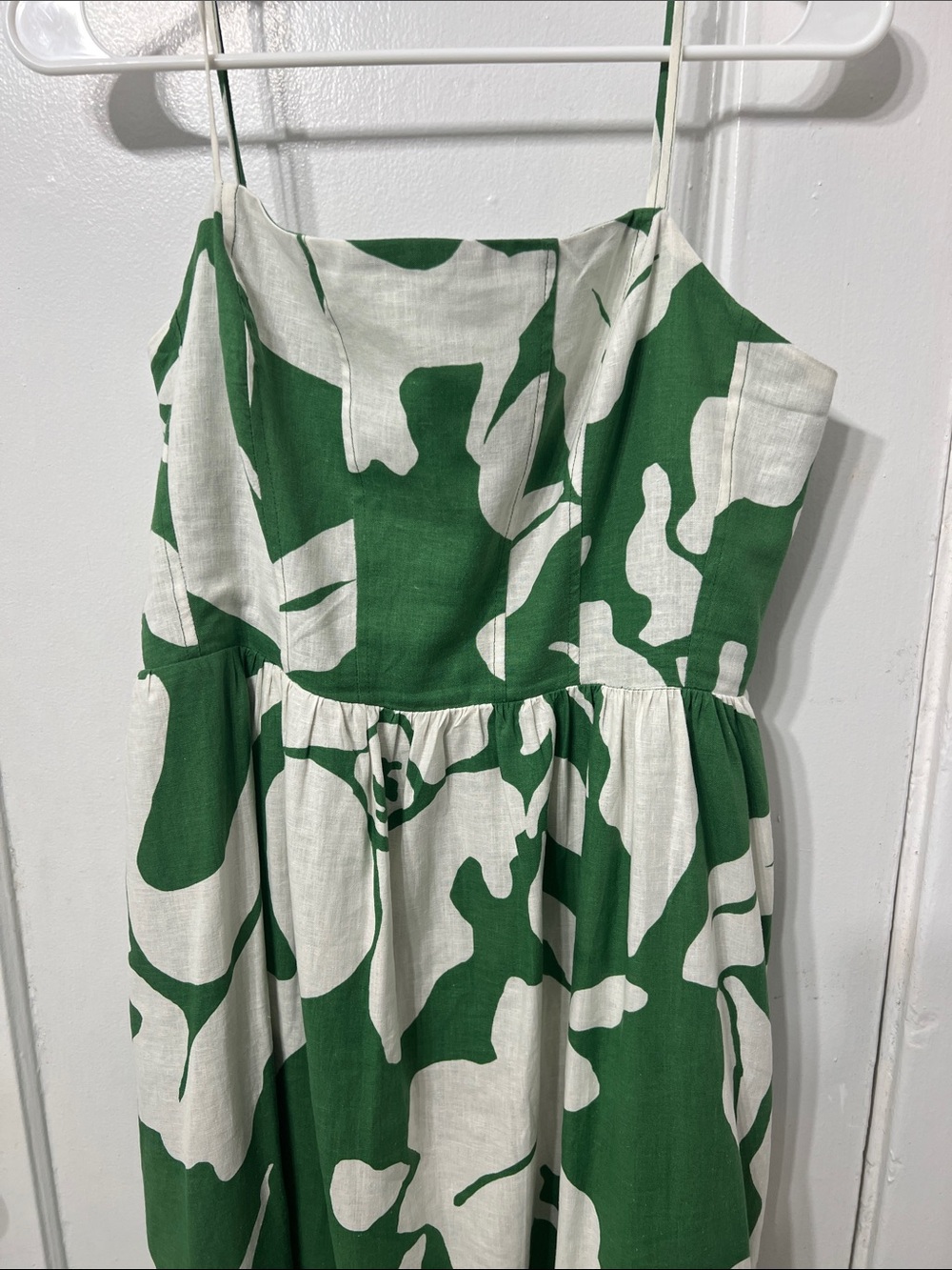 H&M Green and White Patterned Linen-Blend Sundress